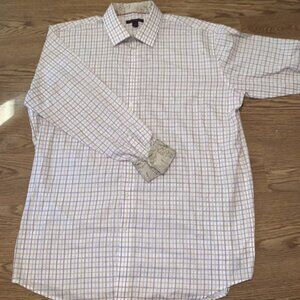 LINEA UOMO Men's Button Shirt Long Sleeve Plaid White 18.5 38/39 Casual Multicol